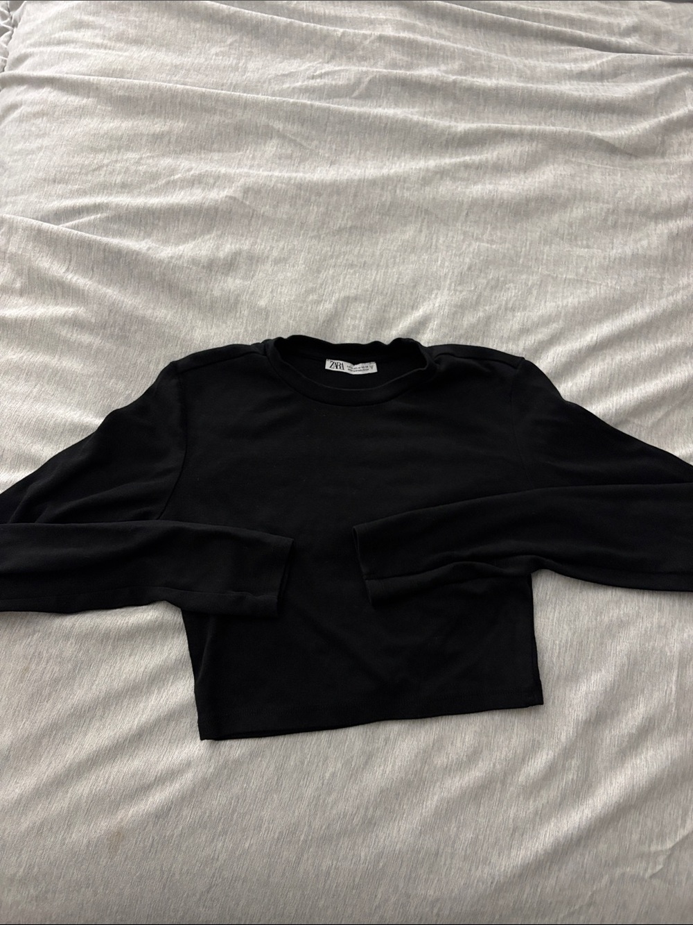 Zara Black Cropped Crewneck Top